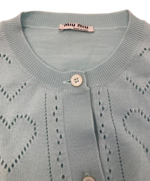 MIU MIU（ミュウミュウ）MIU MIU (ミュウミュウ) ハート柄ニットカーディガン グリーン サイズ:40の古着・服飾アイテム