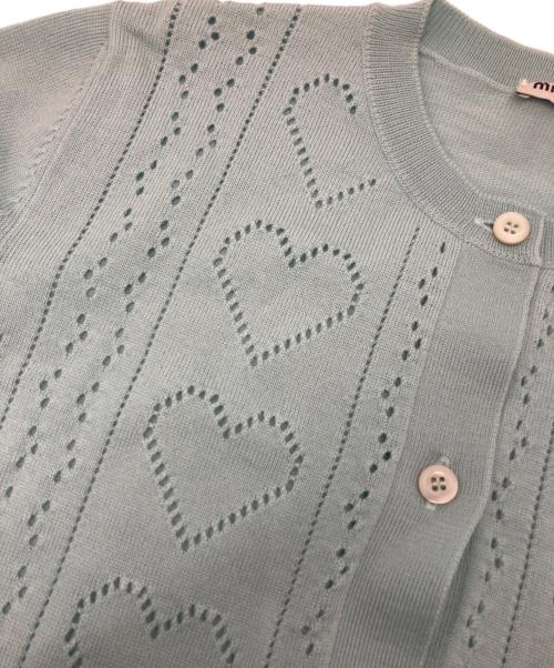 MIU MIU（ミュウミュウ）MIU MIU (ミュウミュウ) ハート柄ニットカーディガン グリーン サイズ:40の古着・服飾アイテム