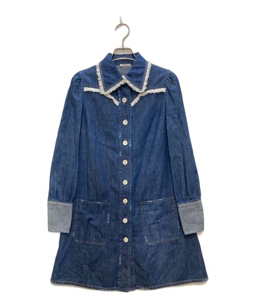 MIU MIU（ミュウミュウ）MIU MIU (ミュウミュウ) ダメージ加工デニムフリルワンピース インディゴ サイズ:38の古着・服飾アイテム