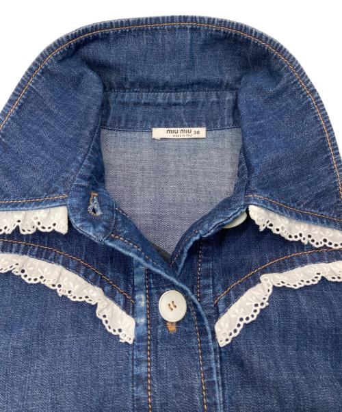 MIU MIU（ミュウミュウ）MIU MIU (ミュウミュウ) ダメージ加工デニムフリルワンピース インディゴ サイズ:38の古着・服飾アイテム