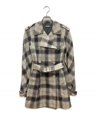 【希少極美品✨️miumiu】 イタリア製 チェック ウール トレンチコート M 中古・古着通販】MIU MIU (ミュウミュウ) チェックトレンチコート