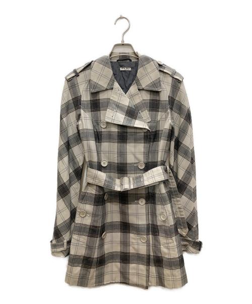 MIU MIU（ミュウミュウ）MIU MIU (ミュウミュウ) チェックトレンチコート ベージュ×グレー サイズ:38の古着・服飾アイテム