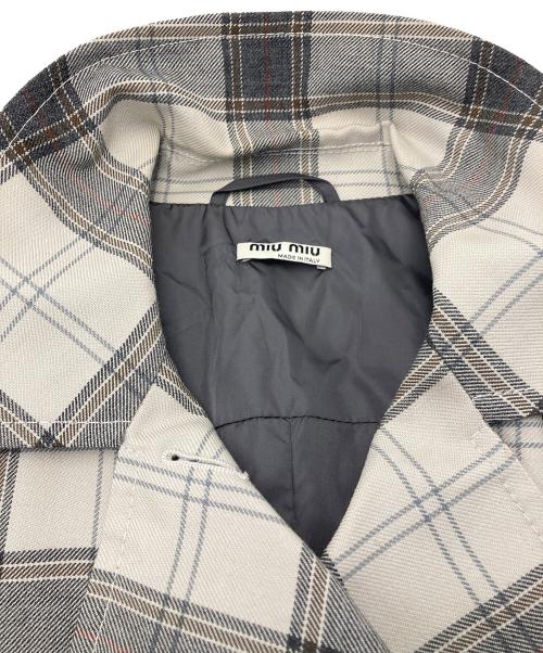 MIU MIU（ミュウミュウ）MIU MIU (ミュウミュウ) チェックトレンチコート ベージュ×グレー サイズ:38の古着・服飾アイテム