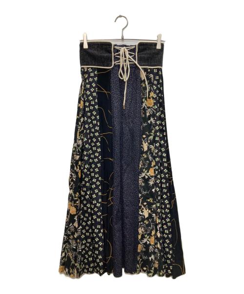 FUMIE=TANAKA（フミエタナカ）FUMIE=TANAKA (フミエタナカ) patch long sk/パッチ ロング スカート ネイビー サイズ:2の古着・服飾アイテム