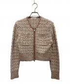 MACPHEEマカフィー）の古着「ツイードジャガードジップアップカーディガン」｜ピンク