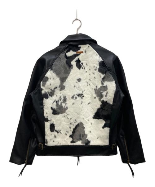 CAMPHOR WOOD（カンファーウッド）CAMPHOR WOOD (カンファーウッド) FAUX HAIRCALF LEATHER JACKET ホワイト×ブラック サイズ:Lの古着・服飾アイテム