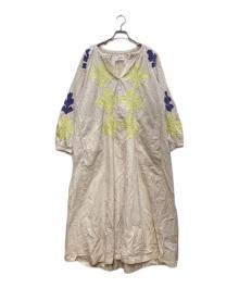 sara mallika（サラマリカ）の古着「Cotton Flower Patchwork Dress/コットン フラワー パッチワーク ドレス」｜ベージュ
