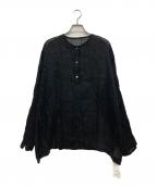 FRAMeWORKフレームワーク）の古着「LINENクレープヘンリーネックブラウス」｜ネイビー