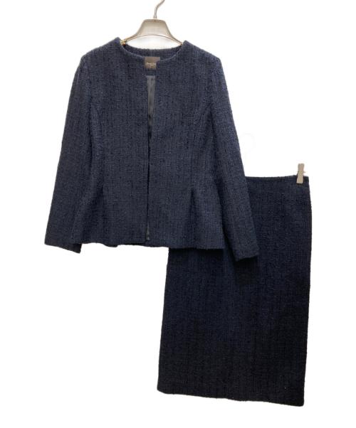 Demi-Luxe Beams（デミルクス ビームス）Demi-Luxe BEAMS (デミルクス ビームス) ツイード ペプラムジャケット セットアップ ネイビー サイズ:38の古着・服飾アイテム