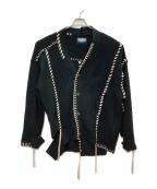 MAISON SPECIALメゾンスペシャル）の古着「鬼ワッフルクレイジーパッチワークエンブロイダリーVネックニット」｜ブラック