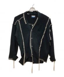 MAISON SPECIAL（メゾンスペシャル）の古着「鬼ワッフルクレイジーパッチワークエンブロイダリーVネックニット」｜ブラック