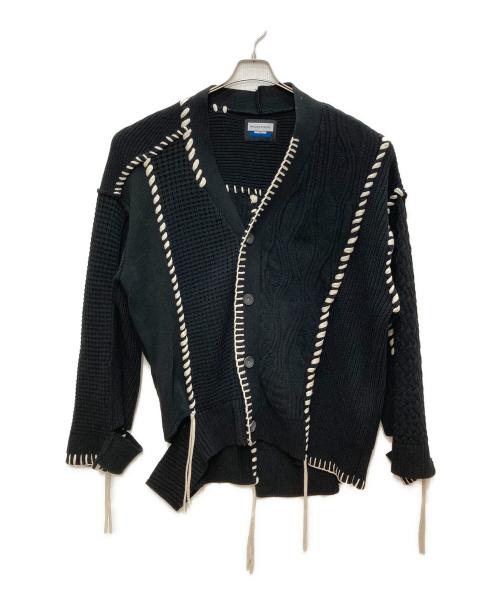 MAISON SPECIAL（メゾンスペシャル）MAISON SPECIAL (メゾンスペシャル) 鬼ワッフルクレイジーパッチワークエンブロイダリーVネックニット ブラック サイズ:1の古着・服飾アイテム