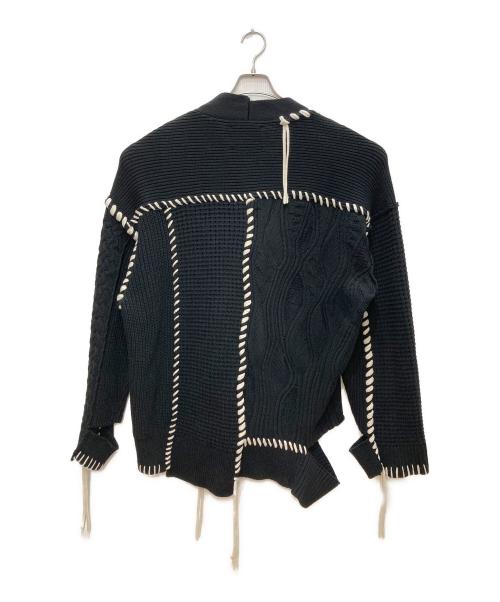 MAISON SPECIAL（メゾンスペシャル）MAISON SPECIAL (メゾンスペシャル) 鬼ワッフルクレイジーパッチワークエンブロイダリーVネックニット ブラック サイズ:1の古着・服飾アイテム