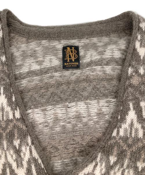BATONER（バトナ―）BATONER (バトナ―) MOHAIR JAQURD CARDIGAN/モヘヤジャカードカーディガン ブラウン サイズ:3の古着・服飾アイテム