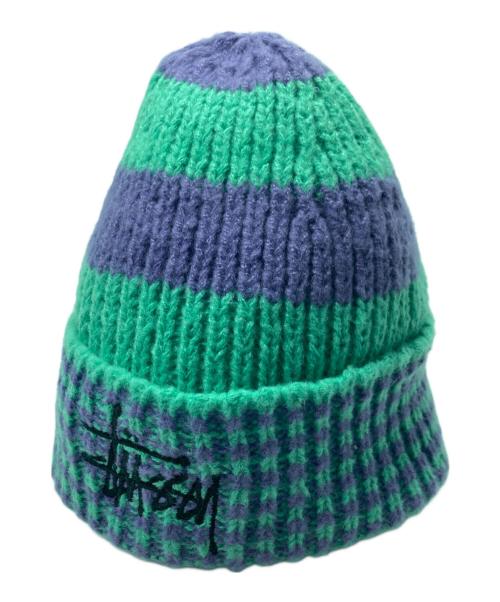 stussy（ステューシー）stussy (ステューシー) Striped Big Basic グリーン×パープルの古着・服飾アイテム