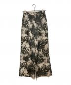 Nobleノーブル）の古着「コモレビプリントサテンワイドパンツ」｜ブラック×ホワイト