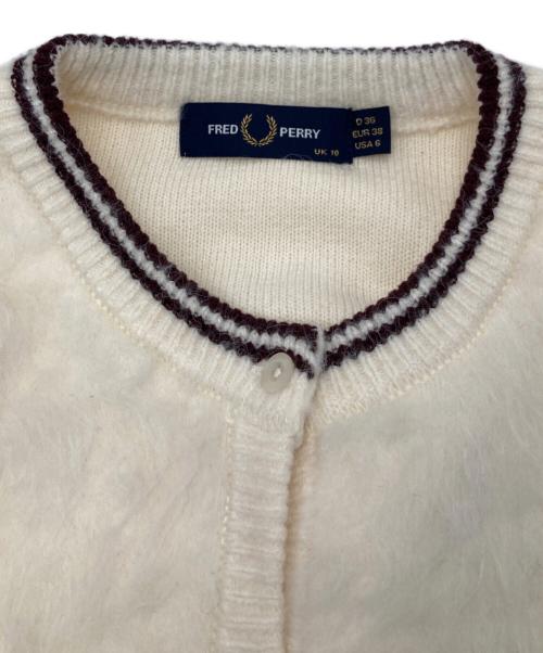 FRED PERRY（フレッドペリー）FRED PERRY (フレッドペリー) RAY BEAMS (レイ ビームス) Fluffy Crewneck Knit Cardigan/フラッフィー クルーネック ニット カーディガン ホワイト サイズ:10の古着・服飾アイテム