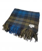 JOHNSTONS OF ELGINジョンストンズオブエルガン）の古着「大判カシミヤ100％ストール」｜ブラウン×ブルー