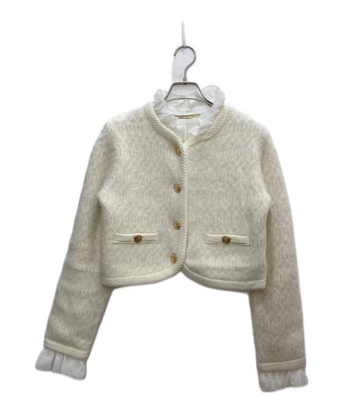 Snidel（スナイデル）Snidel (スナイデル) ファーライクフリルニットジャケット ホワイト サイズ:FREEの古着・服飾アイテム