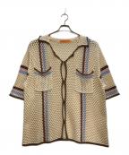 studio sevenスタジオセブン）の古着「Cotton Crochet Shir/半袖ﾆｯﾄ」｜アイボリー