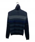 JOHN SMEDLEYジョンスメドレー）の古着「タートルネックボーダーニット」｜ネイビー