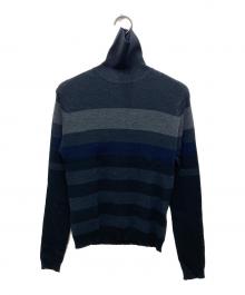 JOHN SMEDLEY（ジョンスメドレー）の古着「タートルネックボーダーニット」｜ネイビー