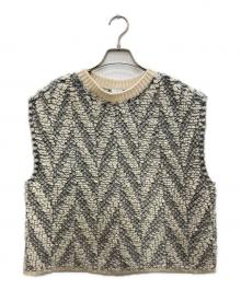 6(ROKU) BEAUTY&YOUTH（ロク ビューティーアンドユース）の古着「JACQUARD KNIT NO SLEEVE PULLOVER」｜ホワイト×グレー