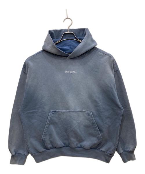 BALENCIAGA（バレンシアガ）BALENCIAGA (バレンシアガ) BACK HOODIE ロゴプルオーバーパーカー ブルー サイズ:Ｍの古着・服飾アイテム