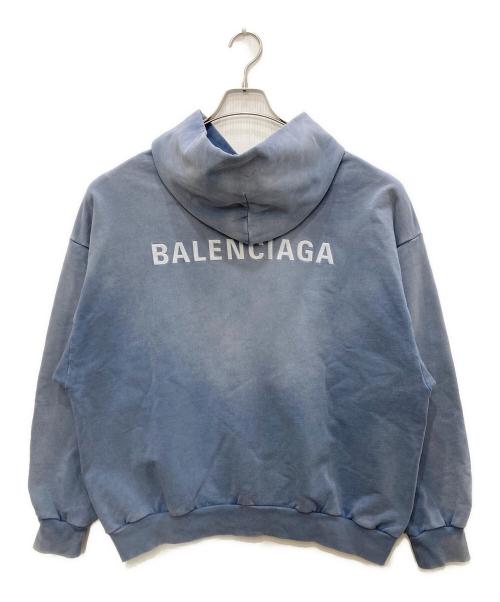 BALENCIAGA（バレンシアガ）BALENCIAGA (バレンシアガ) BACK HOODIE ロゴプルオーバーパーカー ブルー サイズ:Ｍの古着・服飾アイテム
