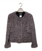 CHANELシャネル）の古着「ノーカラーツイードジャケット」｜レッド×ブラック