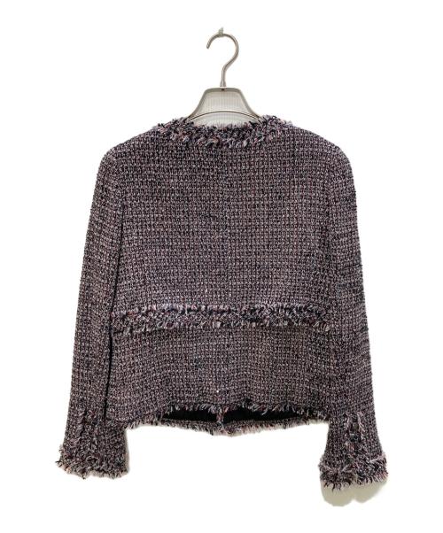 CHANEL（シャネル）CHANEL (シャネル) ノーカラーツイードジャケット レッド×ブラック サイズ:42の古着・服飾アイテム