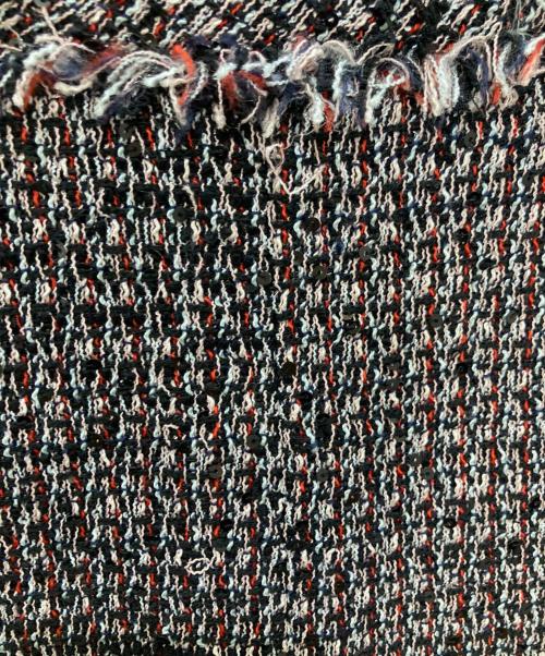 CHANEL（シャネル）CHANEL (シャネル) ノーカラーツイードジャケット レッド×ブラック サイズ:42の古着・服飾アイテム