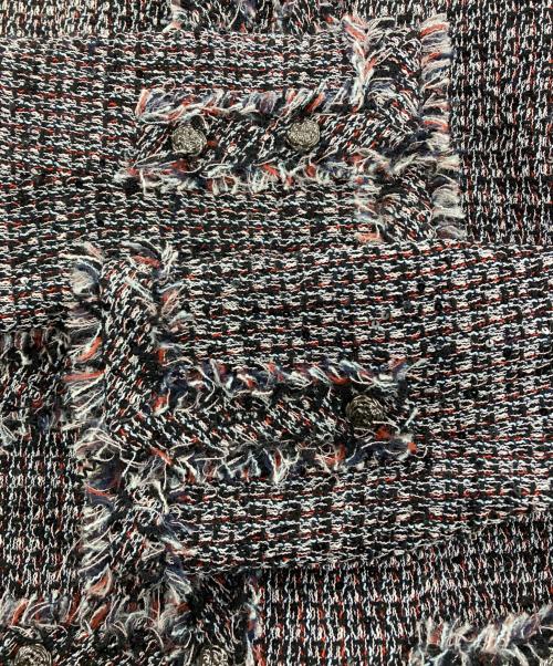 CHANEL（シャネル）CHANEL (シャネル) ノーカラーツイードジャケット レッド×ブラック サイズ:42の古着・服飾アイテム