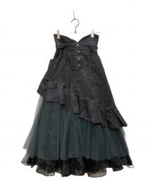 Belle vintage（ベル ヴィンテージ）の古着「デニム切替スカート」｜ブラック×グリーン