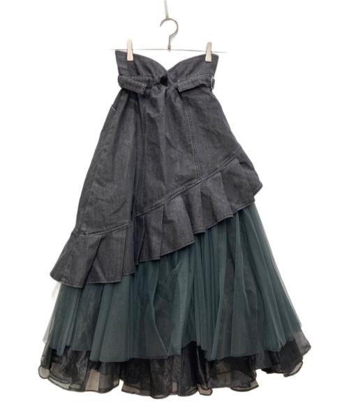 Belle vintage（ベル ヴィンテージ）BELLE VINTAGE (ベル ヴィンテージ) デニム切替スカート ブラック×グリーン サイズ:freeの古着・服飾アイテム