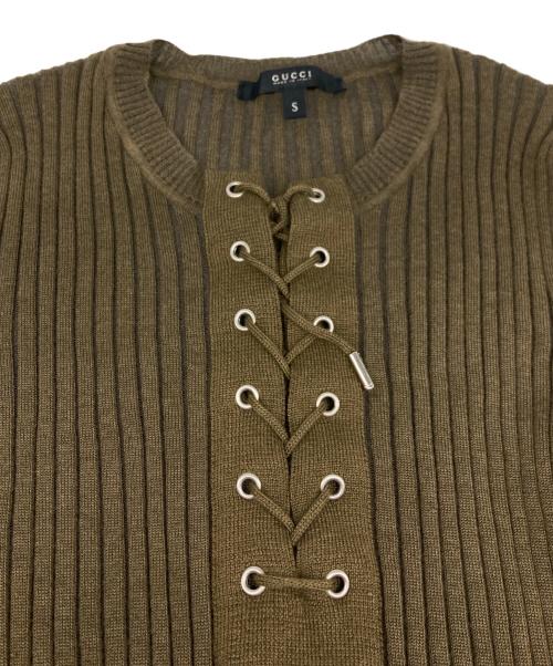 GUCCI（グッチ）GUCCI (グッチ) レースアップニット カーキ サイズ:Ｓの古着・服飾アイテム