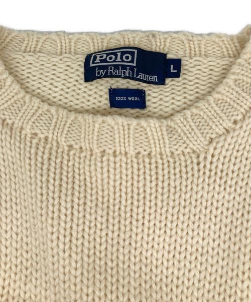 POLO RALPH LAUREN（ポロ・ラルフローレン）POLO RALPH LAUREN (ポロ・ラルフローレン) ヘビーウェイトクルーネックニット ホワイト サイズ:Ｌの古着・服飾アイテム