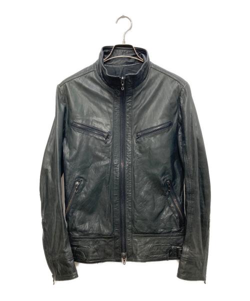SHELLAC（シェラック）SHELLAC (シェラック) カウレザージャケット ブラック サイズ:46の古着・服飾アイテム