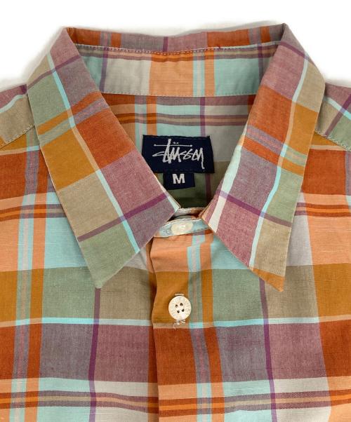 stussy（ステューシー）stussy (ステューシー) チェックシャツ ブルー×オレンジ サイズ:Ｍの古着・服飾アイテム
