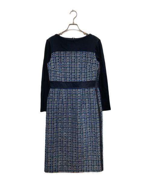 BOSS HUGO BOSS（ボス ヒューゴボス）BOSS HUGO BOSS (ボス ヒューゴボス) Danopus Tweed Colorblock Sheath Dress ネイビー サイズ:FR38の古着・服飾アイテム
