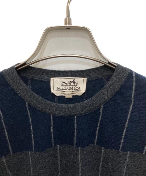 HERMES（エルメス）HERMES (エルメス) カシミヤニット グレー×ネイビー サイズ:XLの古着・服飾アイテム
