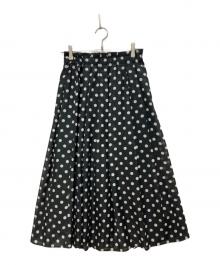 le.coeur blanc（ルクールブラン）の古着「ローンドットプリントタックギャザースカート」｜ホワイト×ブラック
