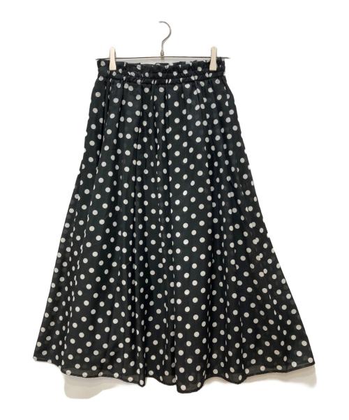 le.coeur blanc（ルクールブラン）le.coeur blanc (ルクールブラン) ローンドットプリントタックギャザースカート ホワイト×ブラック サイズ:38 未使用品の古着・服飾アイテム