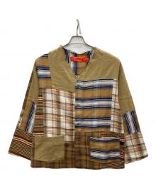 rebear by johnbull（リベアバイジョンブル）の古着「パッチワークノーカラージャケット」｜ブラウン