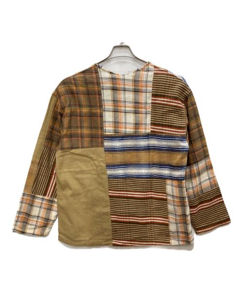 rebear by johnbull（リベアバイジョンブル）rebear by johnbull (リベアバイジョンブル) パッチワークノーカラージャケット ブラウン サイズ:FREEの古着・服飾アイテム