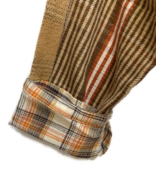 rebear by johnbull（リベアバイジョンブル）rebear by johnbull (リベアバイジョンブル) パッチワークノーカラージャケット ブラウン サイズ:FREEの古着・服飾アイテム