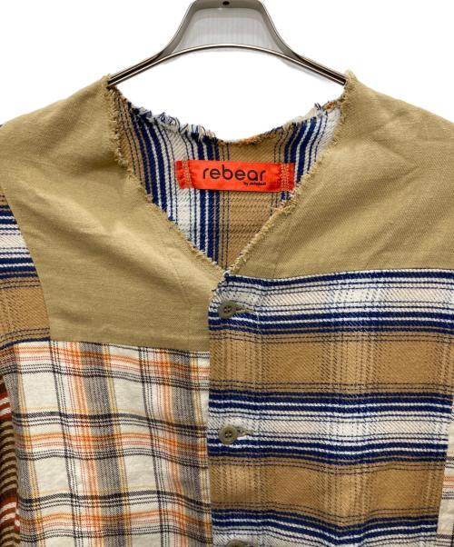 rebear by johnbull（リベアバイジョンブル）rebear by johnbull (リベアバイジョンブル) パッチワークノーカラージャケット ブラウン サイズ:FREEの古着・服飾アイテム