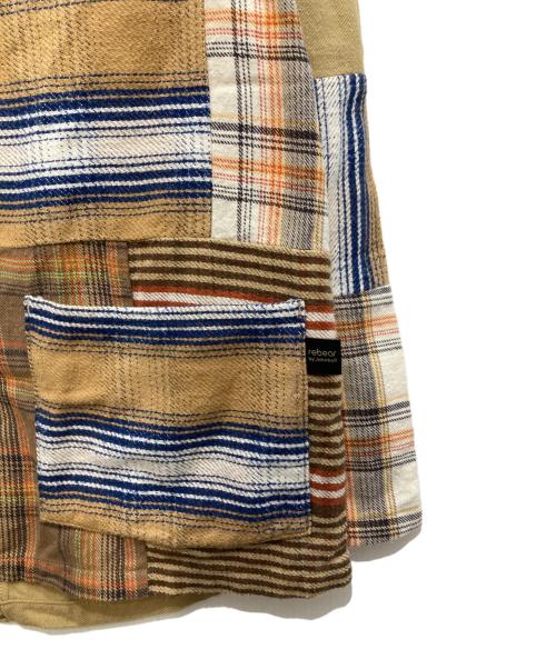 rebear by johnbull（リベアバイジョンブル）rebear by johnbull (リベアバイジョンブル) パッチワークノーカラージャケット ブラウン サイズ:FREEの古着・服飾アイテム