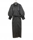 L'AUBE BLANCローブ ブラン）の古着「Belted Wool Shirt Dress/ベルテッドウールシャツドレス」｜グレー