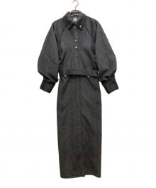 L'AUBE BLANC（ローブ ブラン）の古着「Belted Wool Shirt Dress/ベルテッドウールシャツドレス」｜グレー